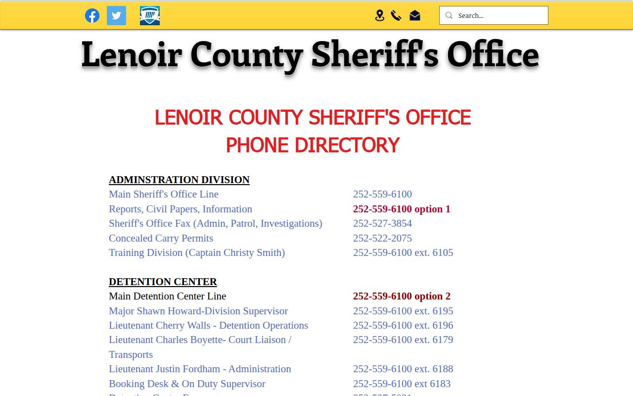 Lenoir County 24-hour release detention phone contacts