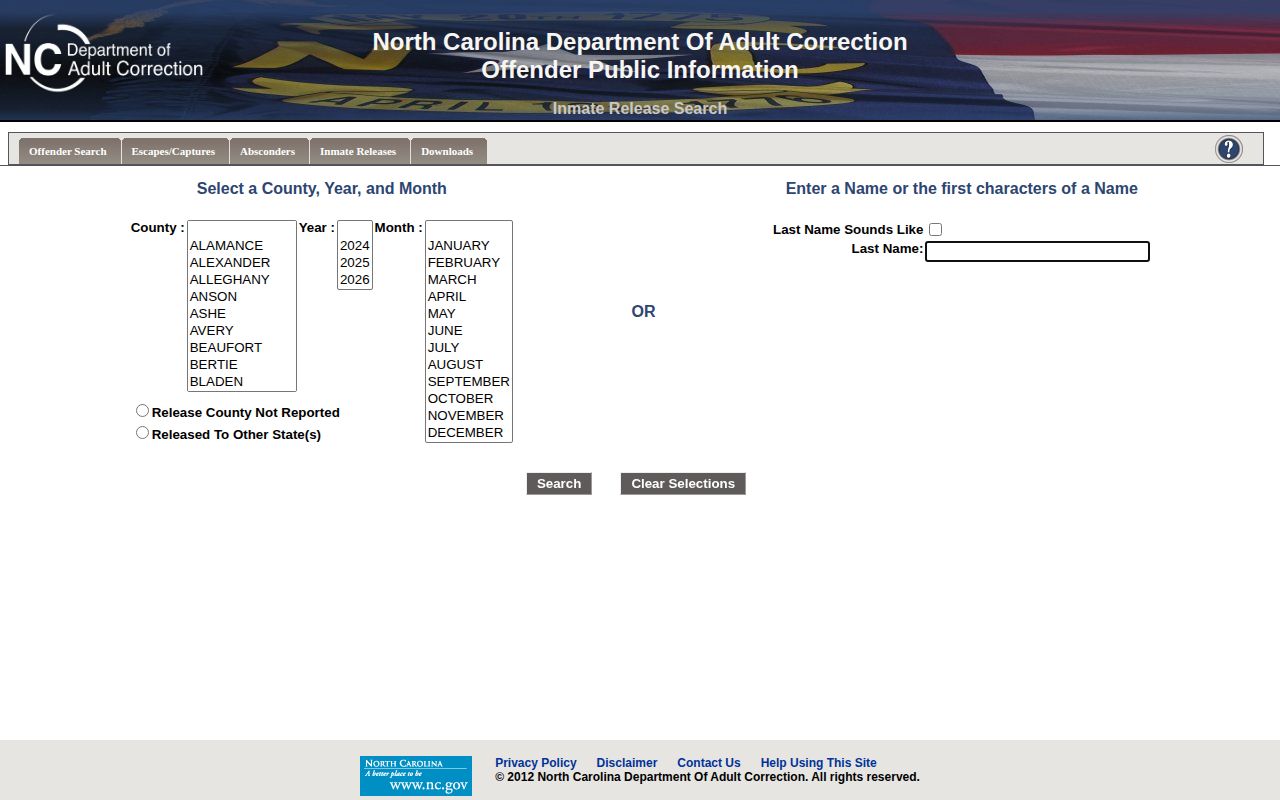 Lenoir County state prison monthly release search